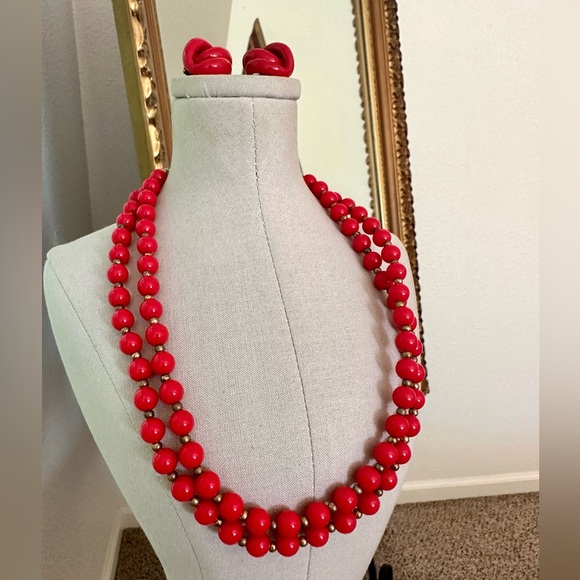 Red Vintage NAPIER Earrings & Bead Necklace - Picture 13 of 13